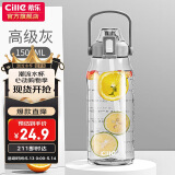 希乐大容量水杯子男女户外健身吸管杯tritan材质塑料杯1.5L灰-2219