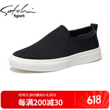 沙驰（SATCHI）男鞋透气一脚蹬套脚休闲鞋轻便懒人鞋布鞋乐福鞋子男 黑色S0852001A 41