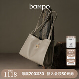 半坡饰族（bampo）【李梦同款】女包包新款福瑞方方包头层牛皮大容量轻奢单肩斜挎包 浅灰白【葫芦专属五金】