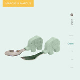 马库斯宝宝自主进食勺婴儿不锈钢短柄学吃饭训练辅食叉勺儿童餐具舔舔勺 薄荷绿升级款