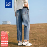 唐狮（TonLion）春夏新款牛仔长裤男港风潮牌宽松休闲直筒裤 中牛仔蓝/无绒款/C款 33