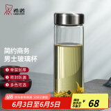希诺（HEENOOR） 玻璃杯男士大容量单层透明加厚泡茶水杯商务便携家用带盖杯子 本色460ml