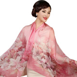 达芬奇密码真丝丝巾女桑蚕丝绸围巾秋冬季防尘纱巾披肩纱巾生日礼物 梦幻百合粉色