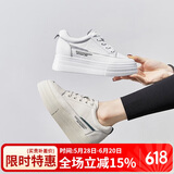 ZHR小白鞋女真牛皮厚底内增高女鞋轻潮百搭显瘦显高休闲鞋女舒适 AH153 米绿 35