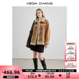 VEGA CHANG皮毛一体短外套女2024年秋冬宽松显瘦旷野美拉德毛绒保暖夹克外套 布朗棕（长款） S