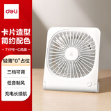 得力（deli）小风扇桌面轻音超薄电扇办公室学生宿舍床头迷你便携充电1200毫安长续航台扇  白