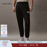 Calvin Klein Jeans秋季男休闲ck字母叠印松紧束脚纯棉针织运动卫裤J324249 BEH-太空黑 L