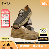 他她（TATA）牛皮厚底复古休闲板鞋男美式工装鞋商务皮鞋PYE01CM3 土黄 41