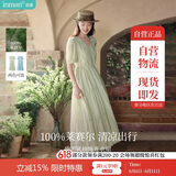 茵曼（INMAN）法式连衣裙女夏季显瘦遮肚灯笼袖抽绳收腰公主长裙子 水沫绿 L 