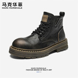 马克华菲马丁靴男皮靴男款鞋子男鞋冬季靴子男士厚底切尔西靴 黑古铜 43