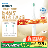 飞利浦（PHILIPS）电动牙刷 S1 成人情侣款送男生女友生日礼物 2种模式 洁齿护龈 柔力软毛 白色HX2431/02