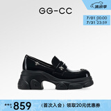GG-CC【鞠婧祎同款】星系岛屿2024年新款乐福鞋厚底增高单鞋女G24U4835 黑色-钻饰款（漆皮） 36