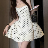贞喜气 白色波点连衣裙新款无袖高级感蓬蓬短裙夏季吊带小裙子 M 白色波点（100~110斤）