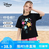 迪士尼（DISNEY）女童棉质短袖T恤吸湿排汗六一儿童节半袖上衣25夏DB421BE21黑120