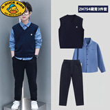 G.duck男童套装春装2026新款3-14岁中大童男孩学院风衬衫马甲裤子三件套 衬衣+裤子+背心 150cm