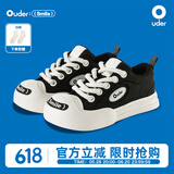 Ouder开口笑帆布鞋 增高厚底丑萌百搭黑白圆头板鞋情侣休闲潮流大头鞋 黑白色（建议拍小一码哦） 35