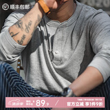 马登工装 美式复古重磅亨利衫长袖T恤男开领硬汉内搭纯棉打底衫秋 花灰 M