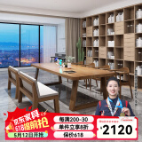 森圆木方实木客厅大书桌家用电脑桌台式双人办公桌学习写字桌会议桌长桌 豪华版:200*80*高75厚5cm包送装