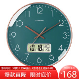 Timess 挂钟电波钟客厅万年历2025新款钟表简约日历时钟自动对时挂墙表 孔雀绿35CM电波款
