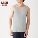 无印良品（MUJI）男式 无缝罗纹编织背心 2件装 内衣家居服 FA01CC3S 灰色 S
