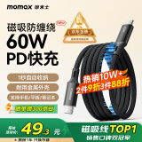 摩米士（MOMAX）磁吸数据线Type-C苹果16/15充电线双头PD60W快充车载适用iPhone16ProMax平板iPad华为 2米黑色
