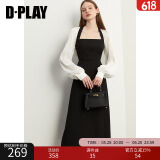 DPLAY2025年春季黑白长袖连衣裙女法式轻礼服裙鎏光纱长裙小黑裙 黑拼白连衣裙-长袖 L