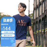 AKSERIESAK男装复古AK字母经典晕染印花亲肤舒适圆领休闲短袖T恤男1700083 藏蓝色 S