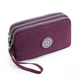 乖可爱2025新款手机零钱包三层拉链帆布手拿小包大容量长款中老年女手包 深紫色