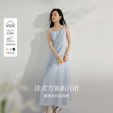 茵曼（INMAN）章若楠同款欧若风法式吊带连衣裙2025夏季新品女装淡鹅黄色裙子 蓝色 (方领) M