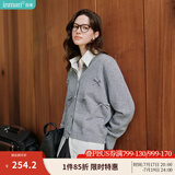 茵曼（INMAN）毛衣女蝴蝶结针织开衫2025春季节女装新款荷叶袖气质外套 格调灰 S