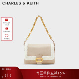 CHARLES&KEITH毛绒链条小方包单肩包手提包腋下包包女包生日礼物CK2-20271062 Beige米色 M