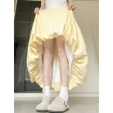 灿图 花苞半身裙女夏季薄款温柔风冰丝灯笼裙高腰a字防晒云朵蓬蓬裙子 黄色 S