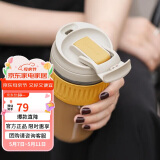 乐扣乐扣（LOCK&LOCK）咖啡杯耐热玻璃水杯子男女学生便携式双饮吸管杯随手杯500ML黄色