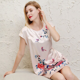 达芬奇密码仿真丝睡衣女士春夏宽松冰丝绸睡裙加肥加大码送女友生日礼物实用 鹊恋牡丹