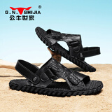 公牛世家凉鞋男夏季新款透气休闲舒适沙滩鞋外穿轻便软皮软底皮凉拖鞋男