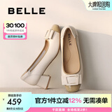百丽（Belle）舒适优雅单鞋女2025春新真皮蝴蝶结方跟鞋D3S1DAQ5 米白 38 (240mm)