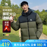 骆驼火山羽绒服1.0情侣男女加厚防极寒鸭绒面包服外套冬季城市轻户外 深榄绿/幻影黑，男款 XL