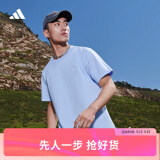 adidas情侣休闲纯棉上衣圆领短袖T恤男女夏季阿迪达斯官方轻运动 蓝色 L