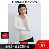 UR秋季新款女装简约基础百搭休闲修身V领针织衫UWB940008 象牙白 M