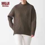 无印良品（MUJI）女式 含牦牛绒羊毛棱纹编织 高圆领宽版毛衣 长袖针织衫 深咖啡棕色 XS -S （155/80A）
