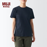 无印良品（MUJI） 女式 双罗纹编织 T恤 休闲百搭 短袖女夏季薄荷曼波风 藏青色 3S XS