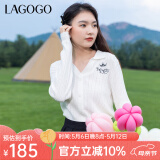 lagogo拉谷谷2023年春季新款V领薄款修身长袖刺绣针织衫女设计感 米白色(V2) M 160/38