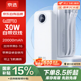 京选京东自有品牌【3C认证可上飞机】充电宝20000毫安30W双向快充移动电源可上飞机白色苹果华为小米
