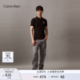 Calvin Klein Jeans夏季男士商务半开襟翻领ck字母印花透气短袖POLO衫J319635 BEH-黑色 S （建议110-130斤）