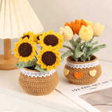 缔羽 手工编织DIY毛线花束材料包向日葵盆栽钩织自制摆件视频教程
