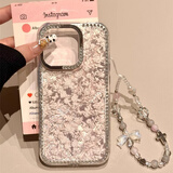 小莓介粉底满屏白碎花双层带链条壳适用iphone16promax手机壳苹果15小众14pm女生高级感13防摔16保护套 闪钻粉底满屏白碎花+粉珠手链 iPhone 16