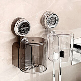 尊慕斯牙刷置物架壁挂式吸盘免打孔情侣电动牙刷牙杯漱口杯牙缸简易挂架 吸盘洗漱杯套装（1只装/烟灰银）