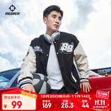 准者棒球服夹克外套男装2025秋冬新款美式复古PU皮袖休闲宽松运动开衫 909纯正黑 XL