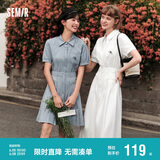 森马（Semir）连衣裙女翻领长裙文艺温柔系夏季收腰百褶衬衫裙109324114009