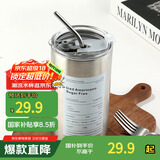 拜杰304不锈钢咖啡杯杯子冰霸杯保冷杯保温马克杯水杯双层带吸管600ML